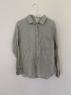 H&M 100% Linen Women’s Oversized  Sage Button-Up Shirt MEDIUM